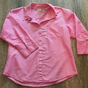 Chico's pink and white striped button up